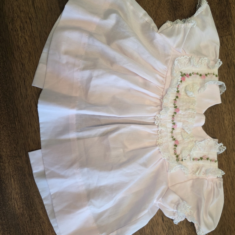 Vintage Alexis Baby Dress 9 Months Pink Lace Floral Embroidery USA Made